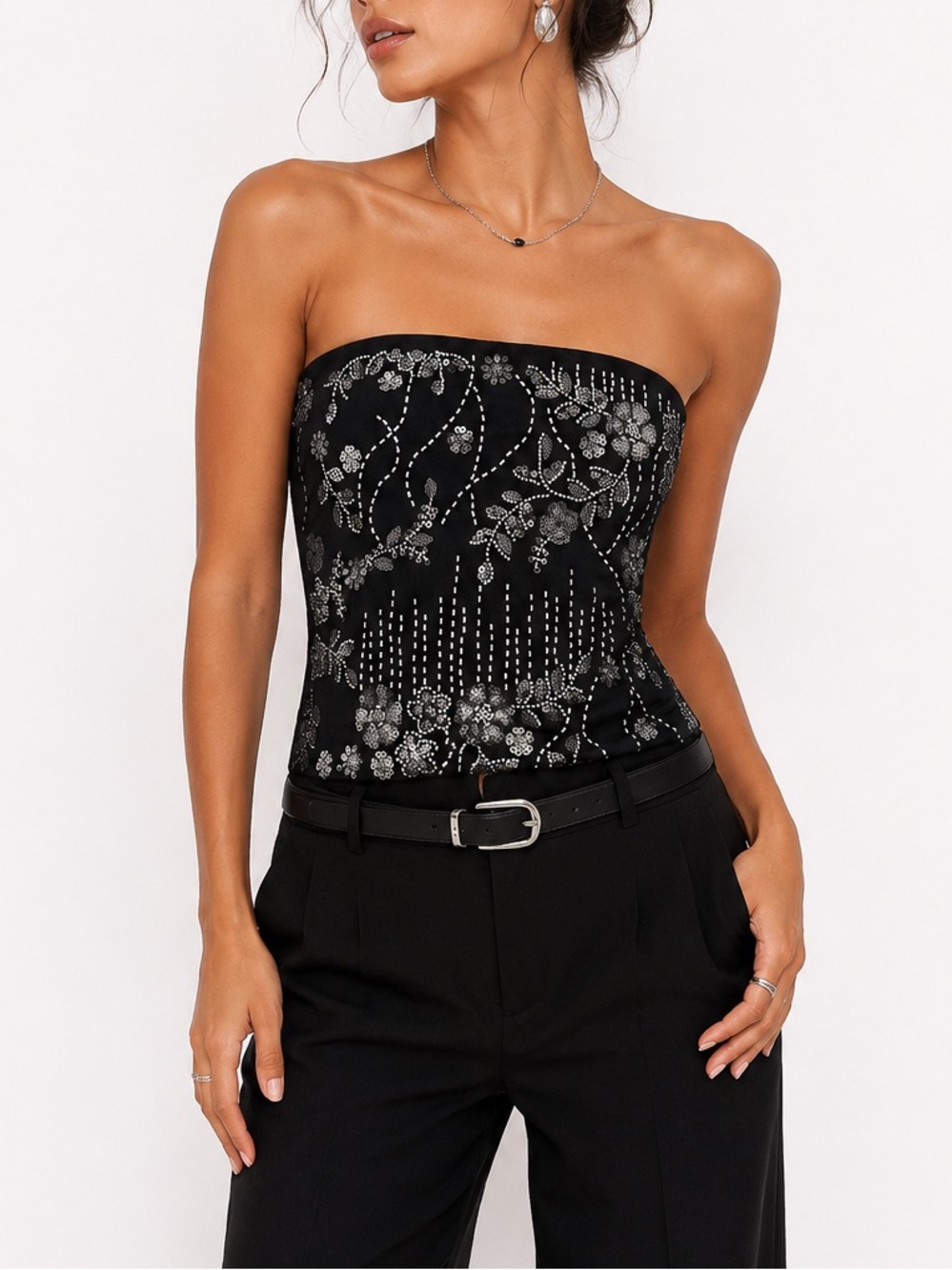 Faded Rose Black Beaded Sequin Tube Top M NWT Fairy Goth Y2K Party